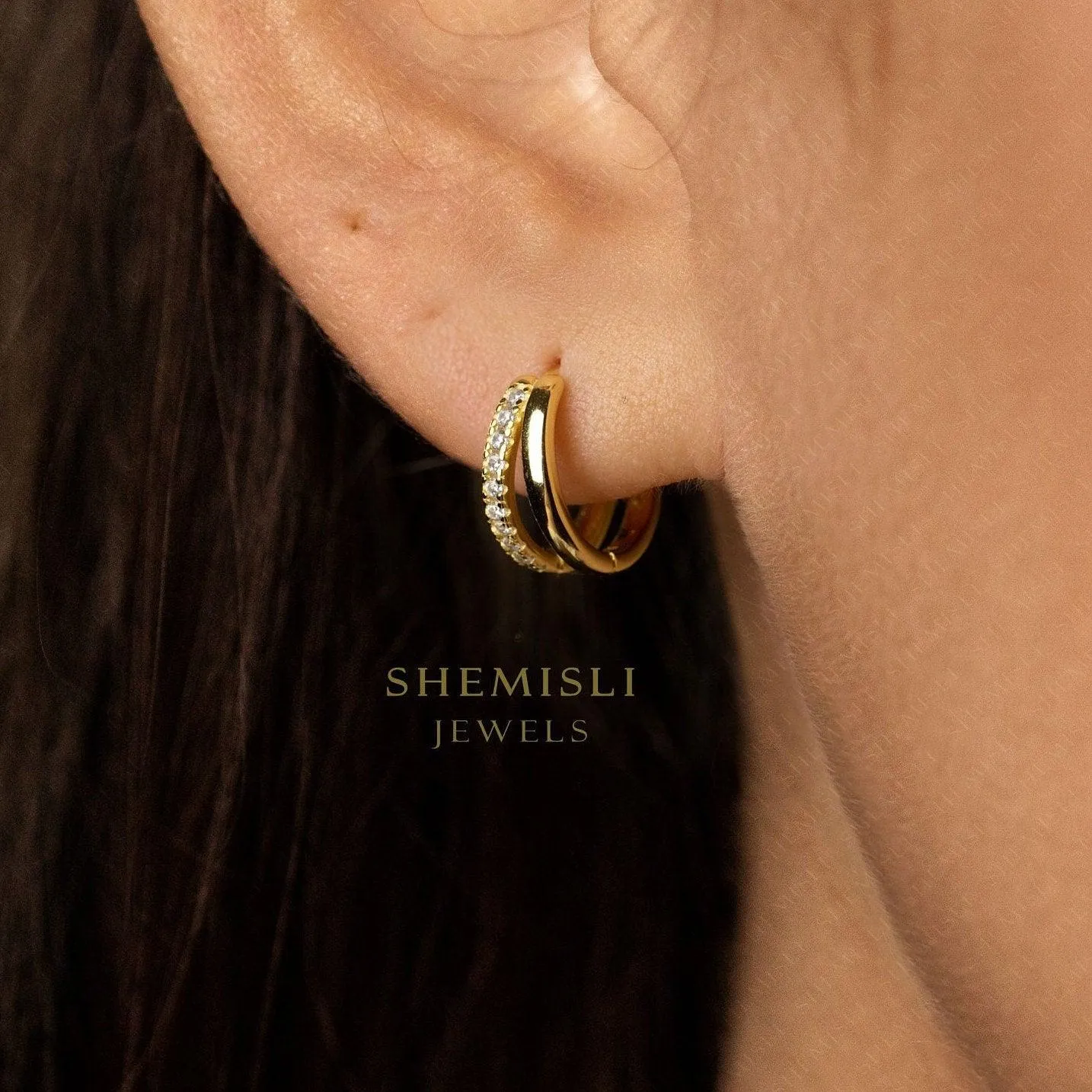 Double lined CZ Hoops, Gold, Silver SHEMISLI SH621