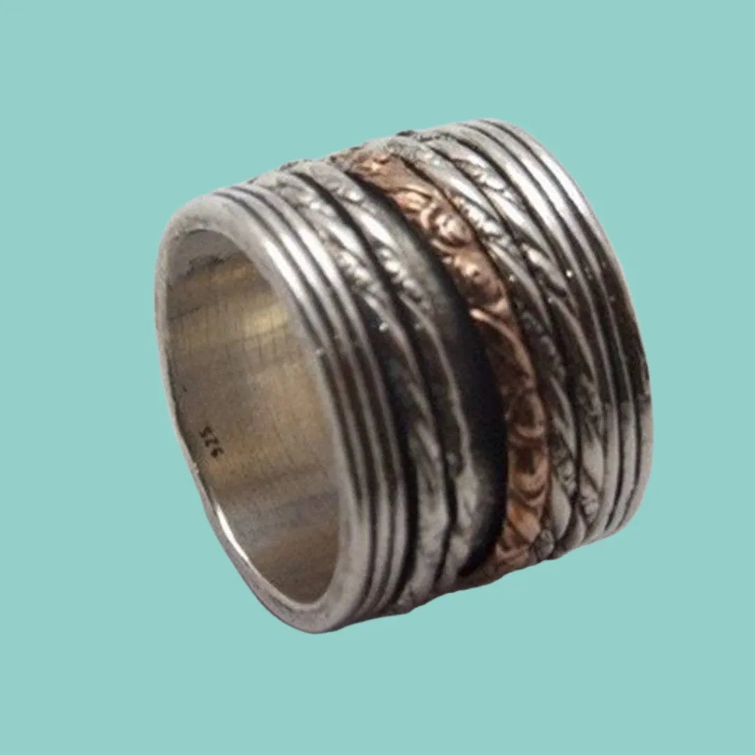 Elegant Spinner Ring. Silver Gold 9 carat. Boho Meditation Spinning Ring.