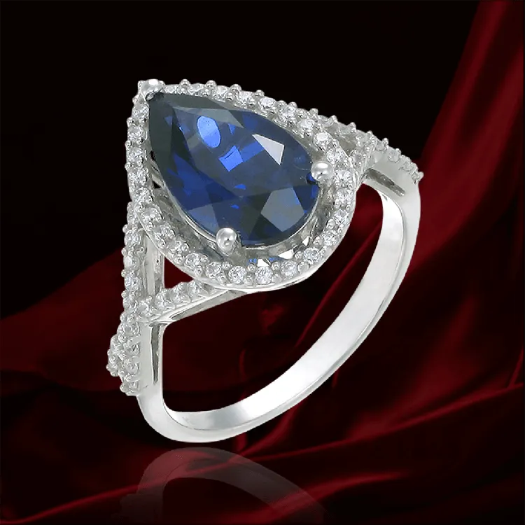 Elegant Teardrop Ring with Blue Sapphire