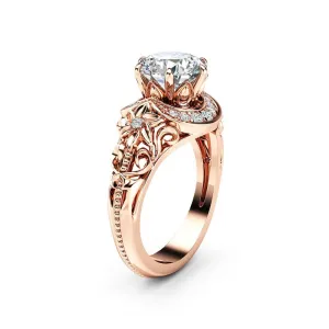 Engagement Jewelry Luxury Rose Gold Flower Cubic Zircon Solitaire Ring