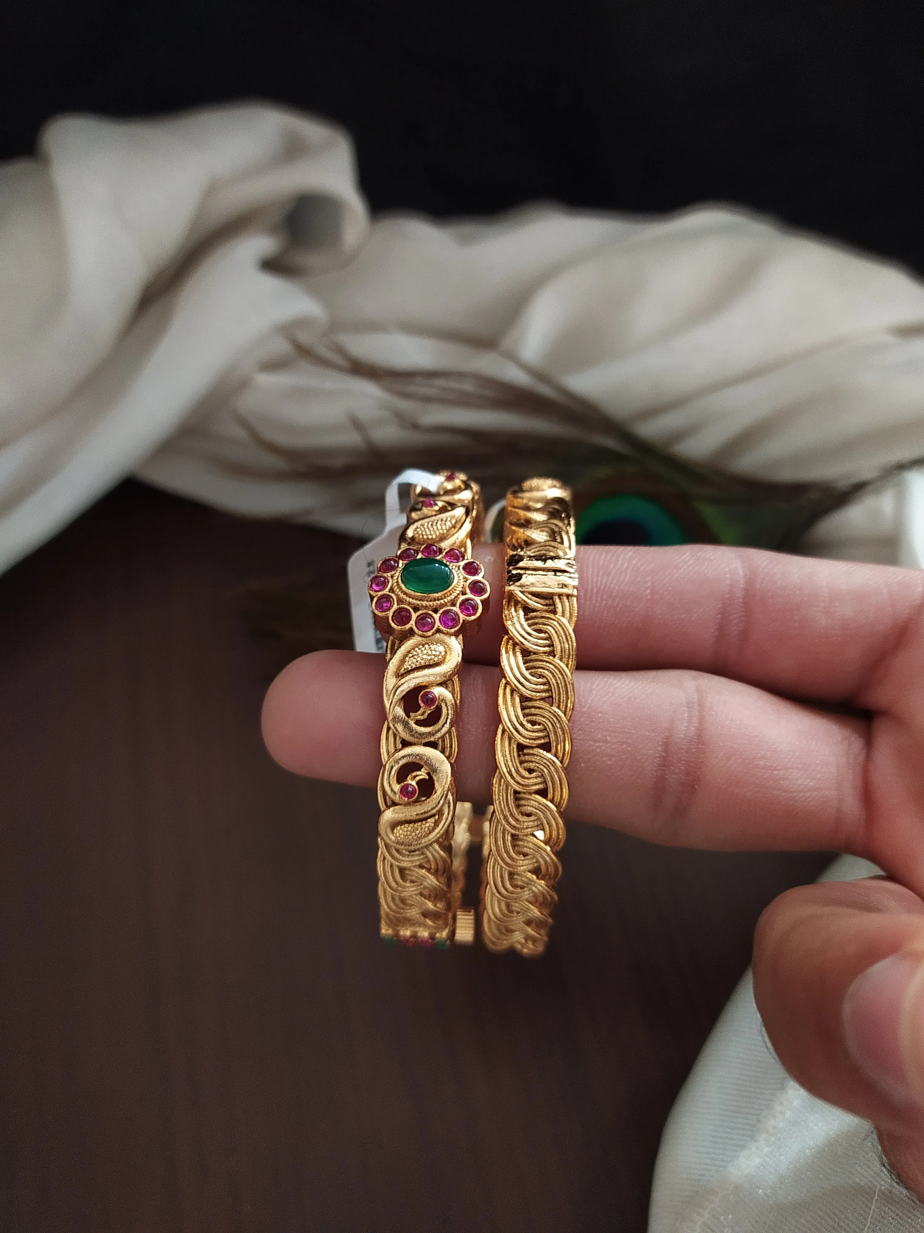 Ethnic Design Floral and Peacock Kada Bracelet