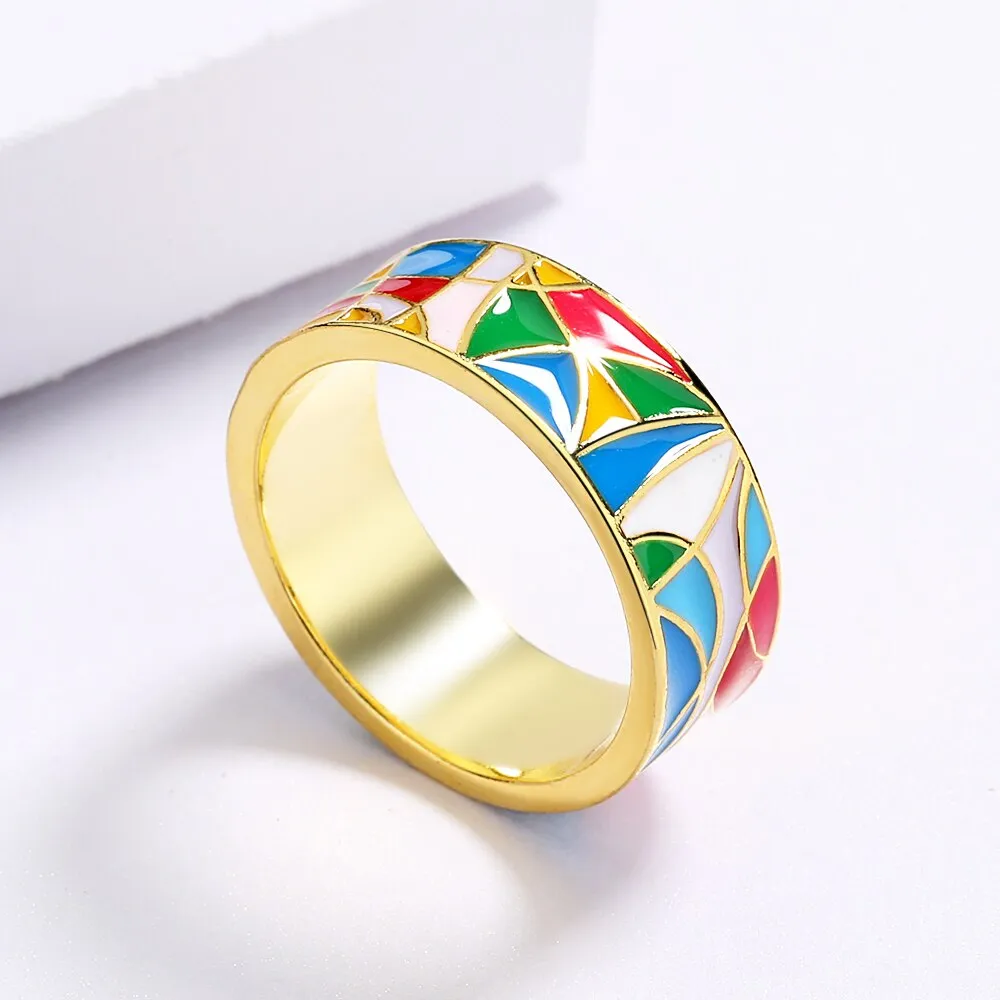 Fashion Jewelry Irregular Geometric Enamel Ring for Women in Gold Color