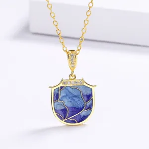 Fashion Jewelry Purple Geometric Enamel Pendant Necklaces with Zircon in Gold Color