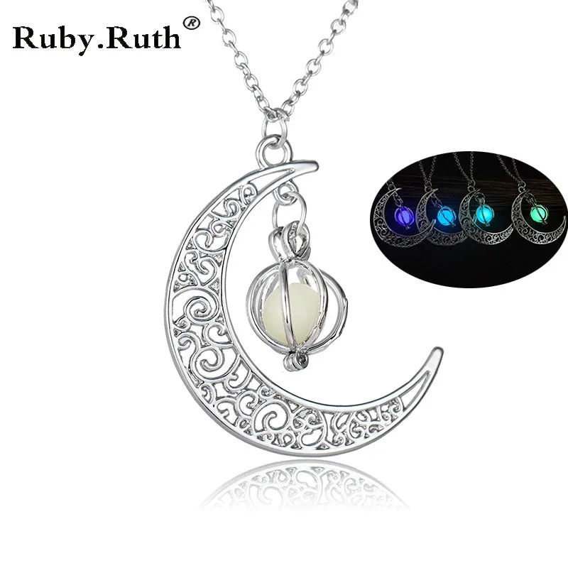 Fashion Women's stone shine moon Charm Luminous Stone necklaces Pendants fashion wholesale jewelry Statement Necklace