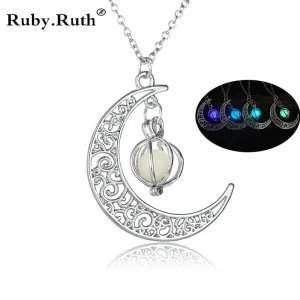 Fashion Women's stone shine moon Charm Luminous Stone necklaces Pendants fashion wholesale jewelry Statement Necklace