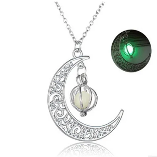 Fashion Women's stone shine moon Charm Luminous Stone necklaces Pendants fashion wholesale jewelry Statement Necklace