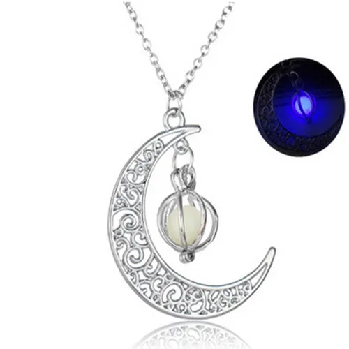 Fashion Women's stone shine moon Charm Luminous Stone necklaces Pendants fashion wholesale jewelry Statement Necklace