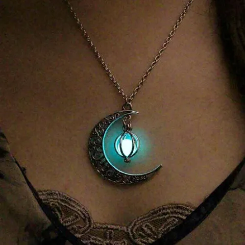 Fashion Women's stone shine moon Charm Luminous Stone necklaces Pendants fashion wholesale jewelry Statement Necklace