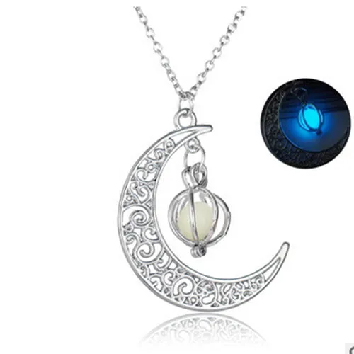 Fashion Women's stone shine moon Charm Luminous Stone necklaces Pendants fashion wholesale jewelry Statement Necklace