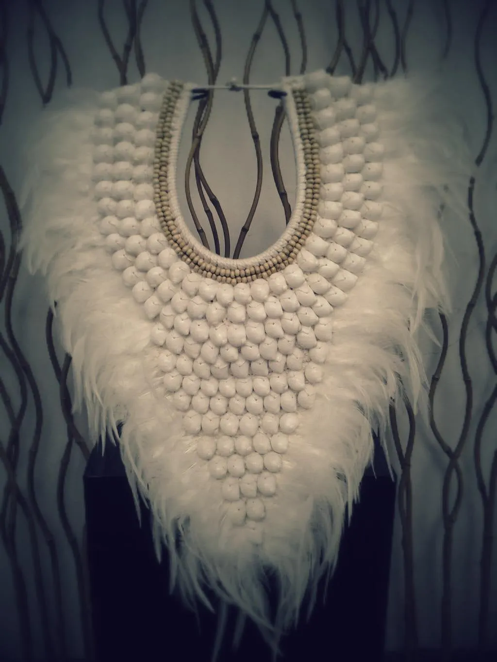 Full White Papua Native Warrior necklace with white shells