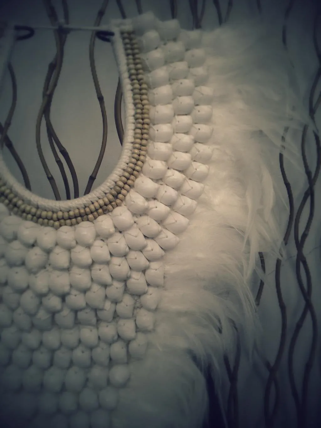 Full White Papua Native Warrior necklace with white shells