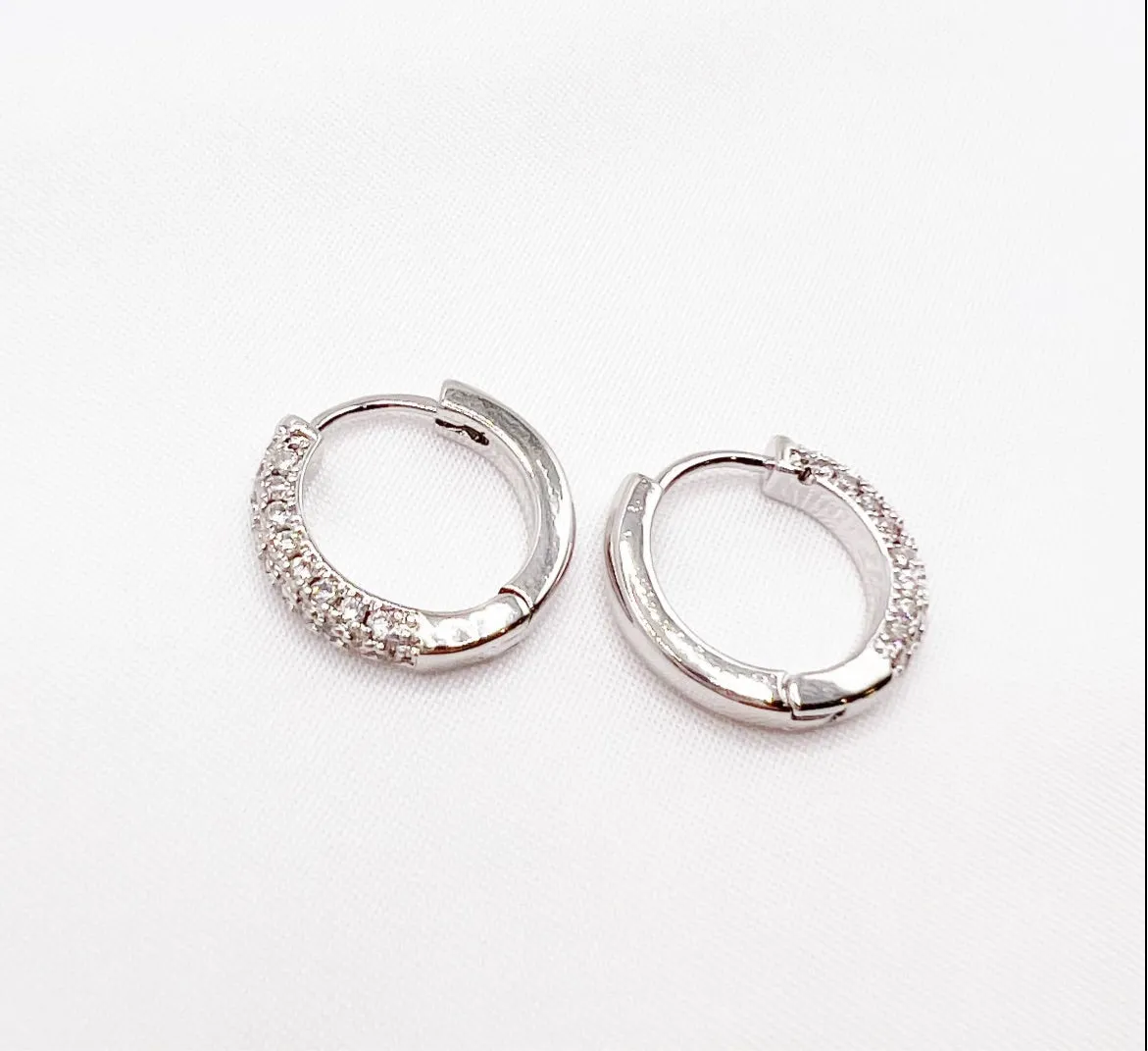 Glisten Pave Silver White Gold Filled Huggie Hoops Earrings