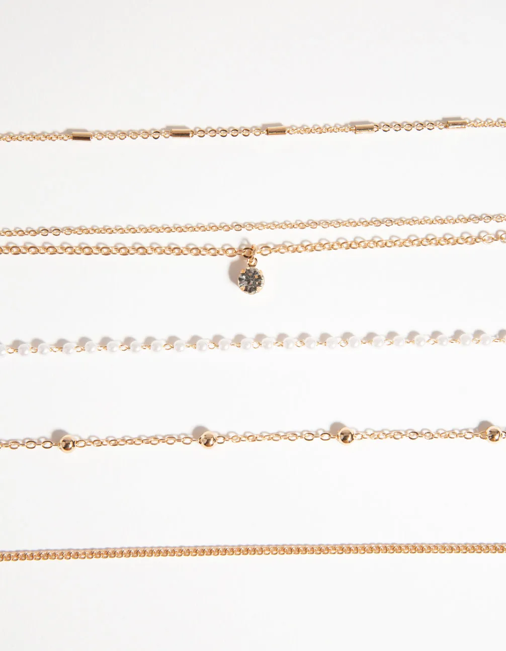 Gold Diamante & Pearl Choker 6-Pack