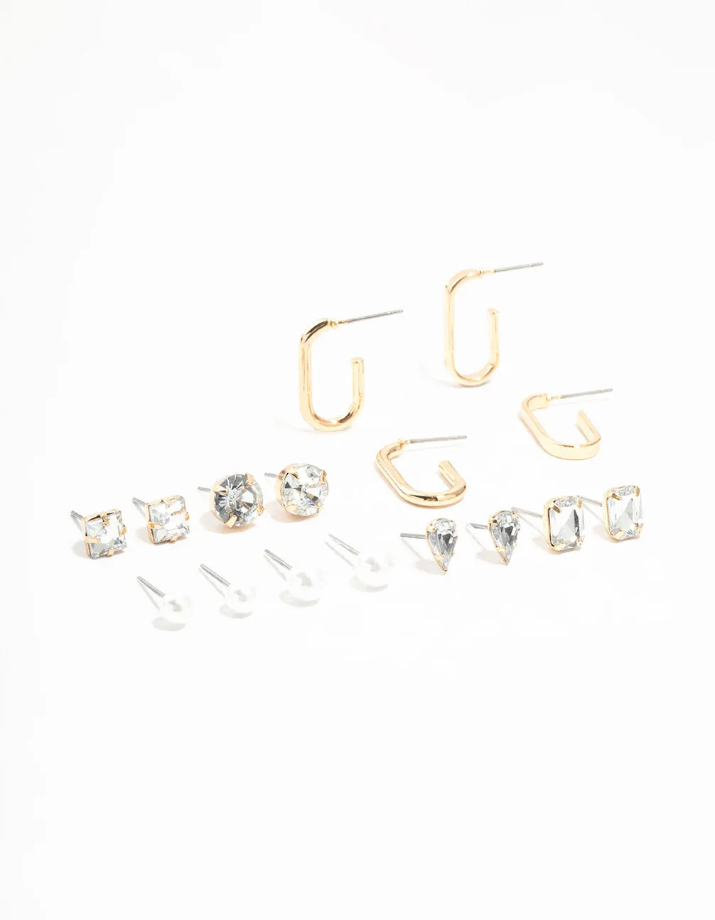 Gold Hoop & Diamante Stud Earrings 8-Pack