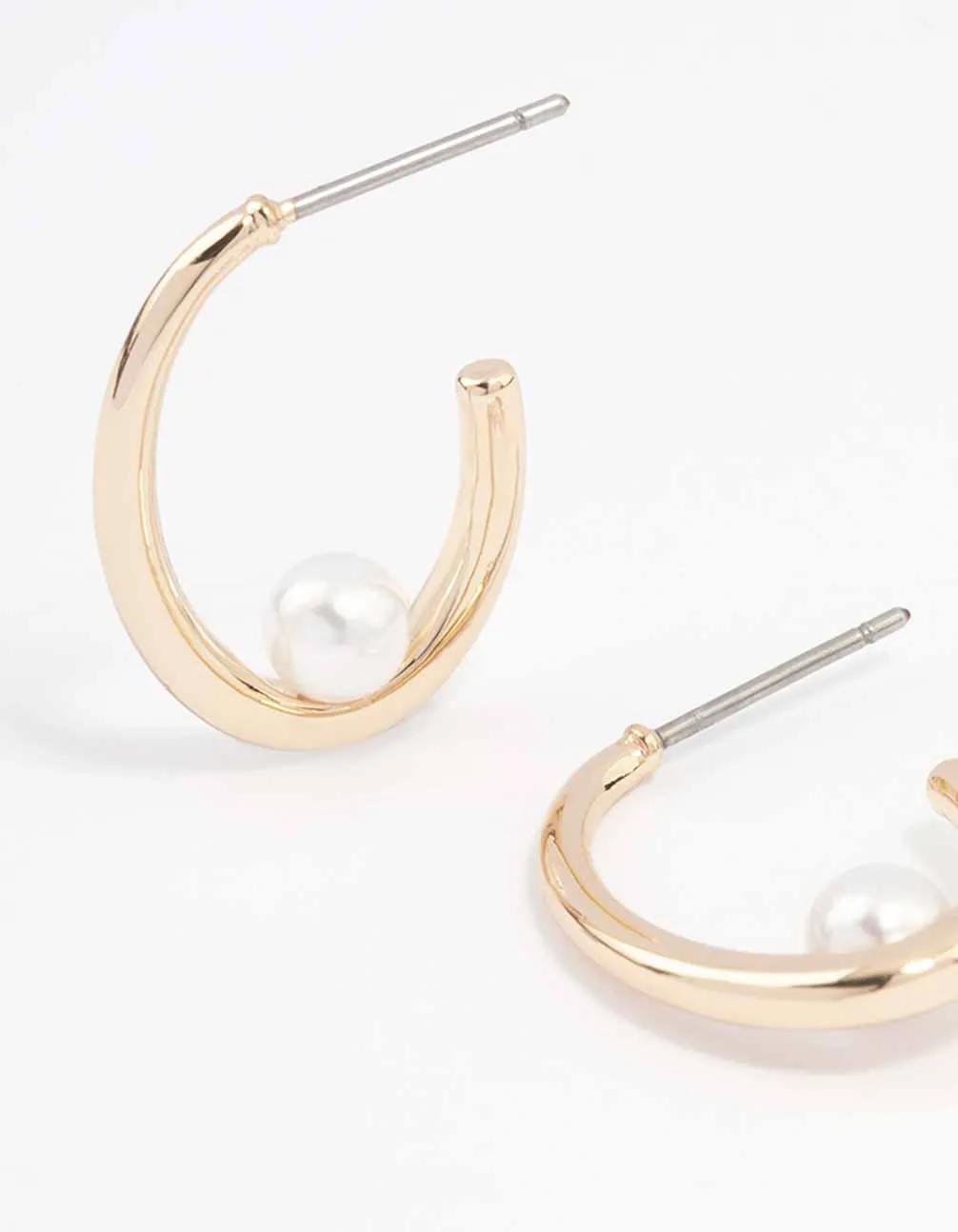 Gold Simple Pearl Hoop Earrings