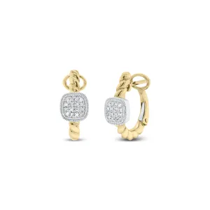 Gold Twist Huggie Earrings with Diamond Squares