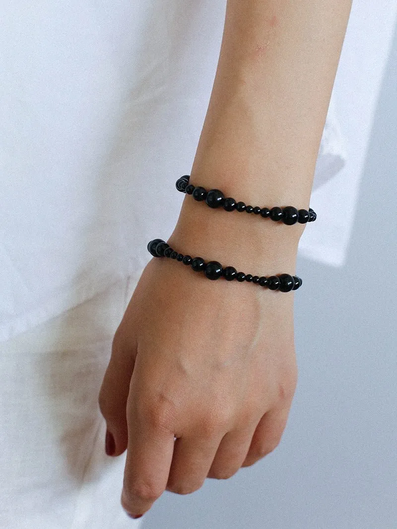 Gradient Black Agates Bead Bracelet