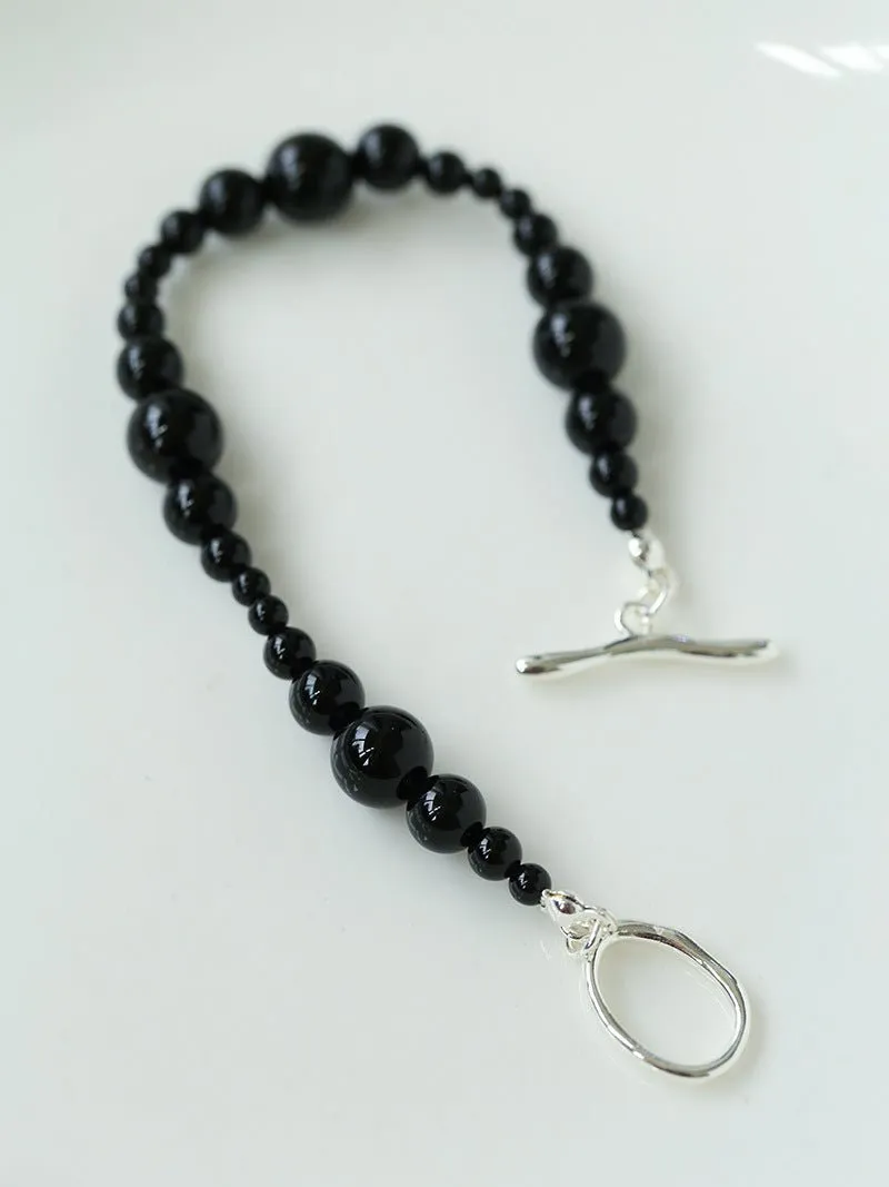 Gradient Black Agates Bead Bracelet