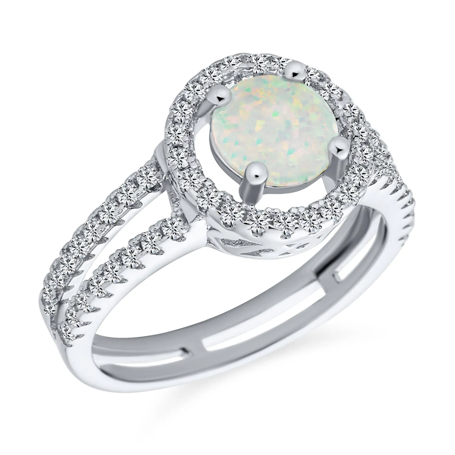 Halo 1CT Square Solitaire White Opal Engagement Ring Infinity Band