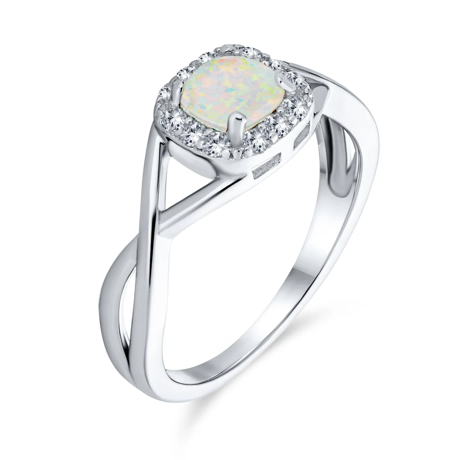 Halo 1CT Square Solitaire White Opal Engagement Ring Infinity Band