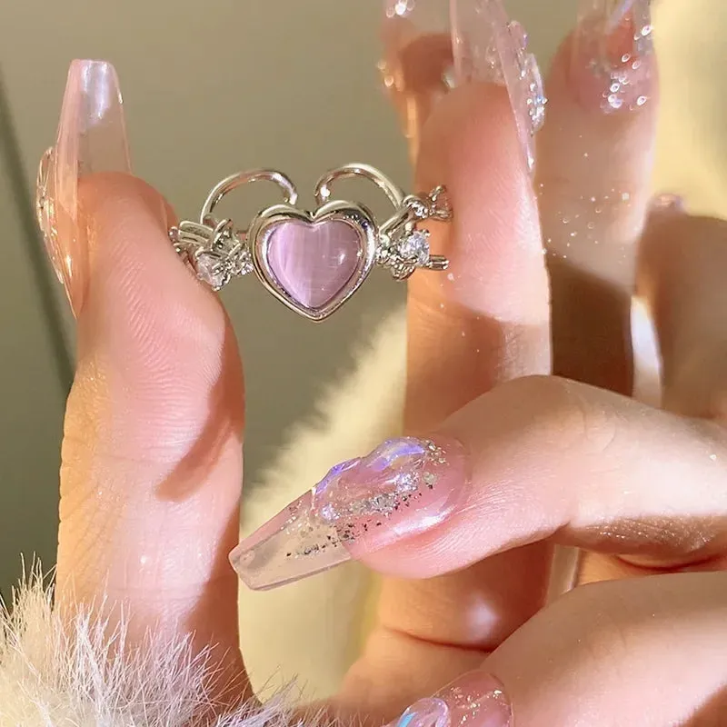 Heart Vintage Love Rings for Women INS Punk Gothic Open Geometric Finger Rings Wedding Party Trendy Girls Jewelry 2023 Fashion