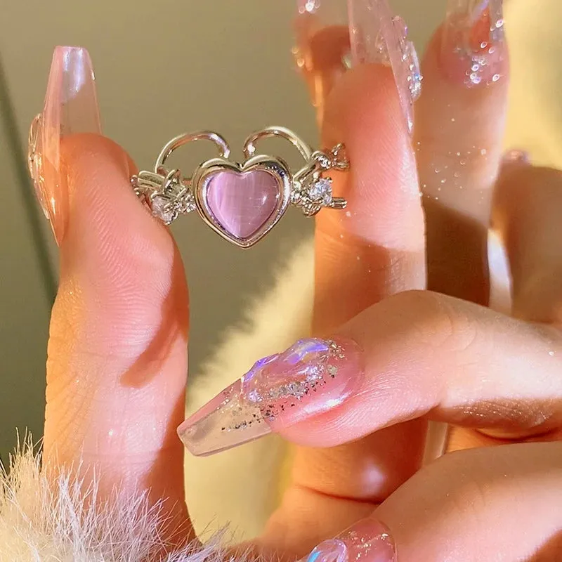 Heart Vintage Love Rings for Women INS Punk Gothic Open Geometric Finger Rings Wedding Party Trendy Girls Jewelry 2023 Fashion