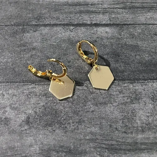 Hexagon Huggie Hoop Earrings (GOLD OR SILVER)