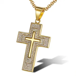 Hip Hop Jewelry Large Cross Pendant Necklaces with Rhinestone in Gold Color