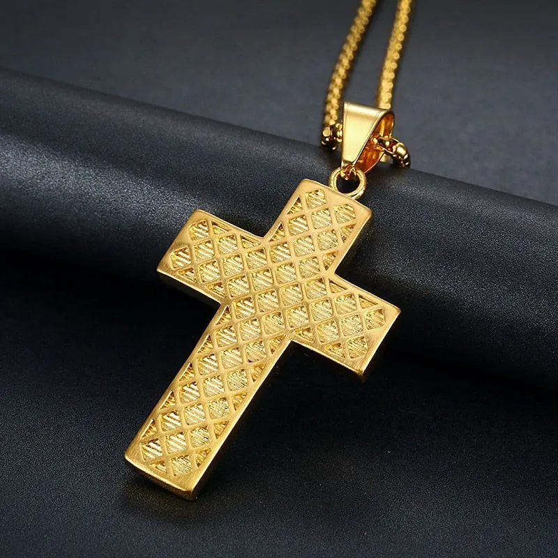 Hip Hop Jewelry Large Cross Pendant Necklaces with Rhinestone in Gold Color