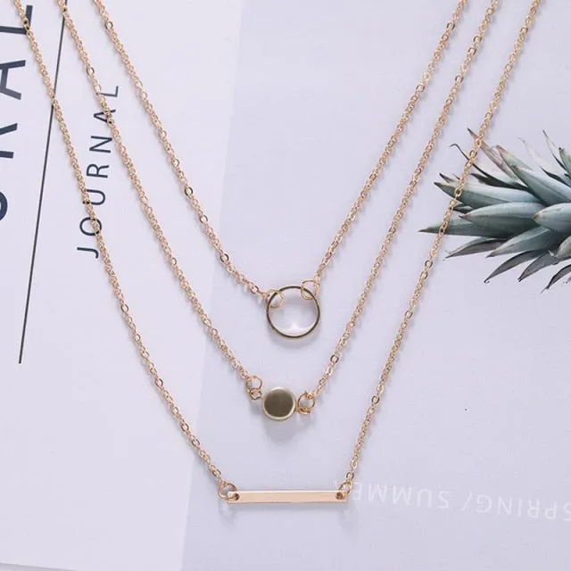 Hot Sale Fashion Statement Multilayer Necklace Multi-element Metal Rod Circles Geometric Round Chokers Necklaces Women Jewelry