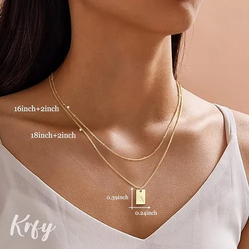 Krfy Layered Initial Necklaces for Women 14K Gold Plated Letter A Necklace Dainty Gold Name Necklace Personalized Initial Tag Pendant Necklace for Women Trendy Gold Jewelry