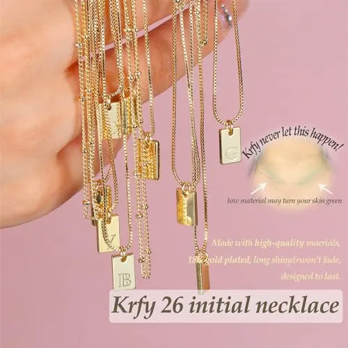 Krfy Layered Initial Necklaces for Women 14K Gold Plated Letter A Necklace Dainty Gold Name Necklace Personalized Initial Tag Pendant Necklace for Women Trendy Gold Jewelry