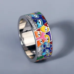 Lovely Cat Enamel Rings Jewelry For Women with Zircon  Unique  in Silvery