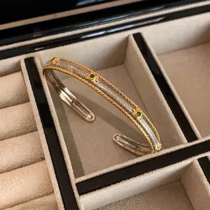 Luxe Brushed Emerald Bangle in 14k Gold Over Sterling Silver