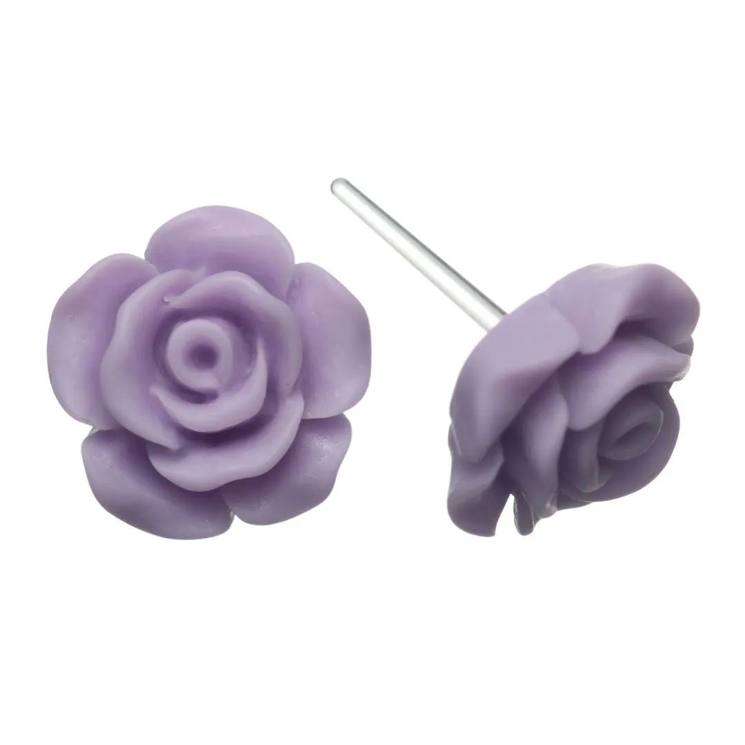 Matte Rose Studs Hypoallergenic Earrings for Sensitive Ears Made with Plastic Posts