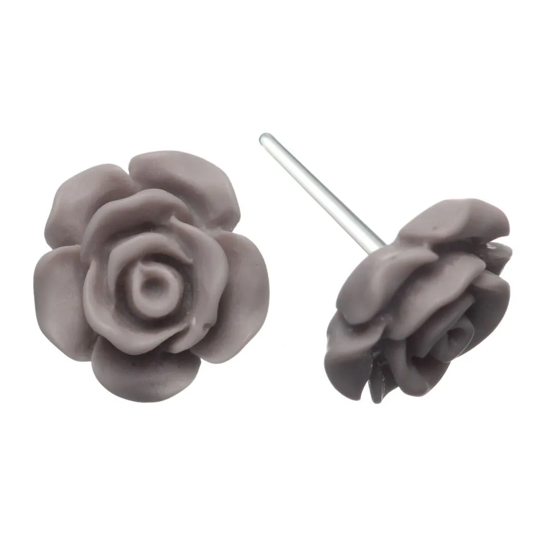 Matte Rose Studs Hypoallergenic Earrings for Sensitive Ears Made with Plastic Posts