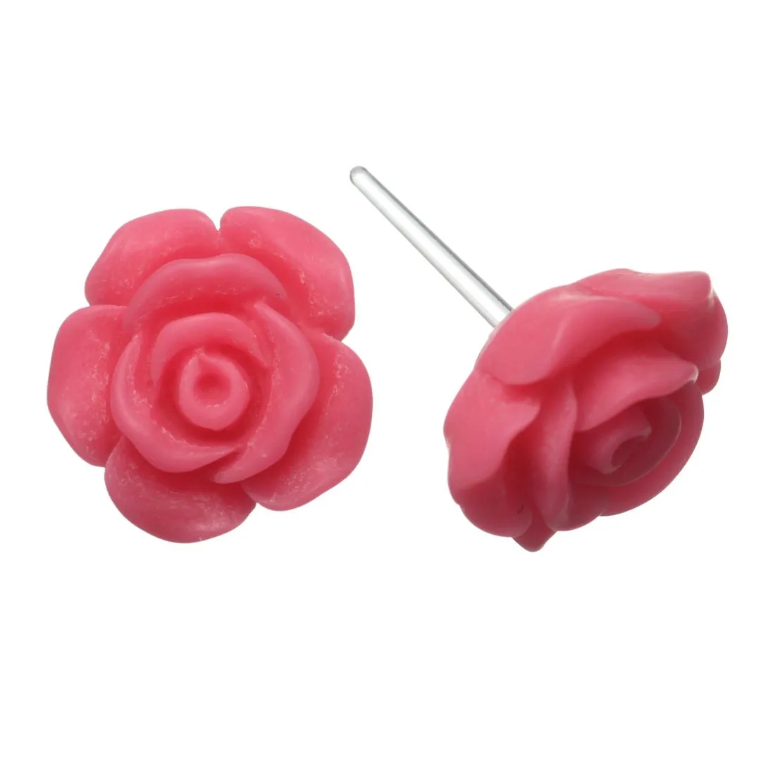 Matte Rose Studs Hypoallergenic Earrings for Sensitive Ears Made with Plastic Posts