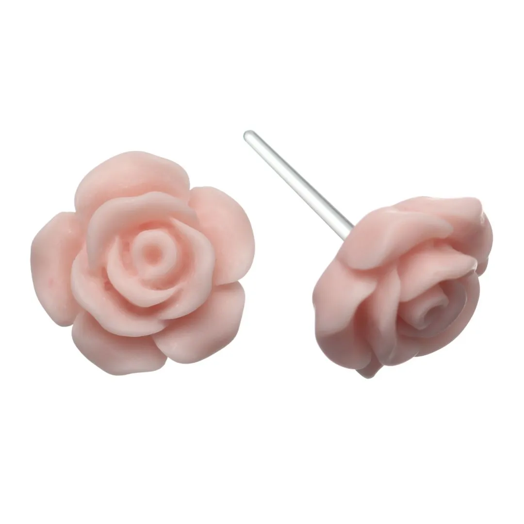 Matte Rose Studs Hypoallergenic Earrings for Sensitive Ears Made with Plastic Posts