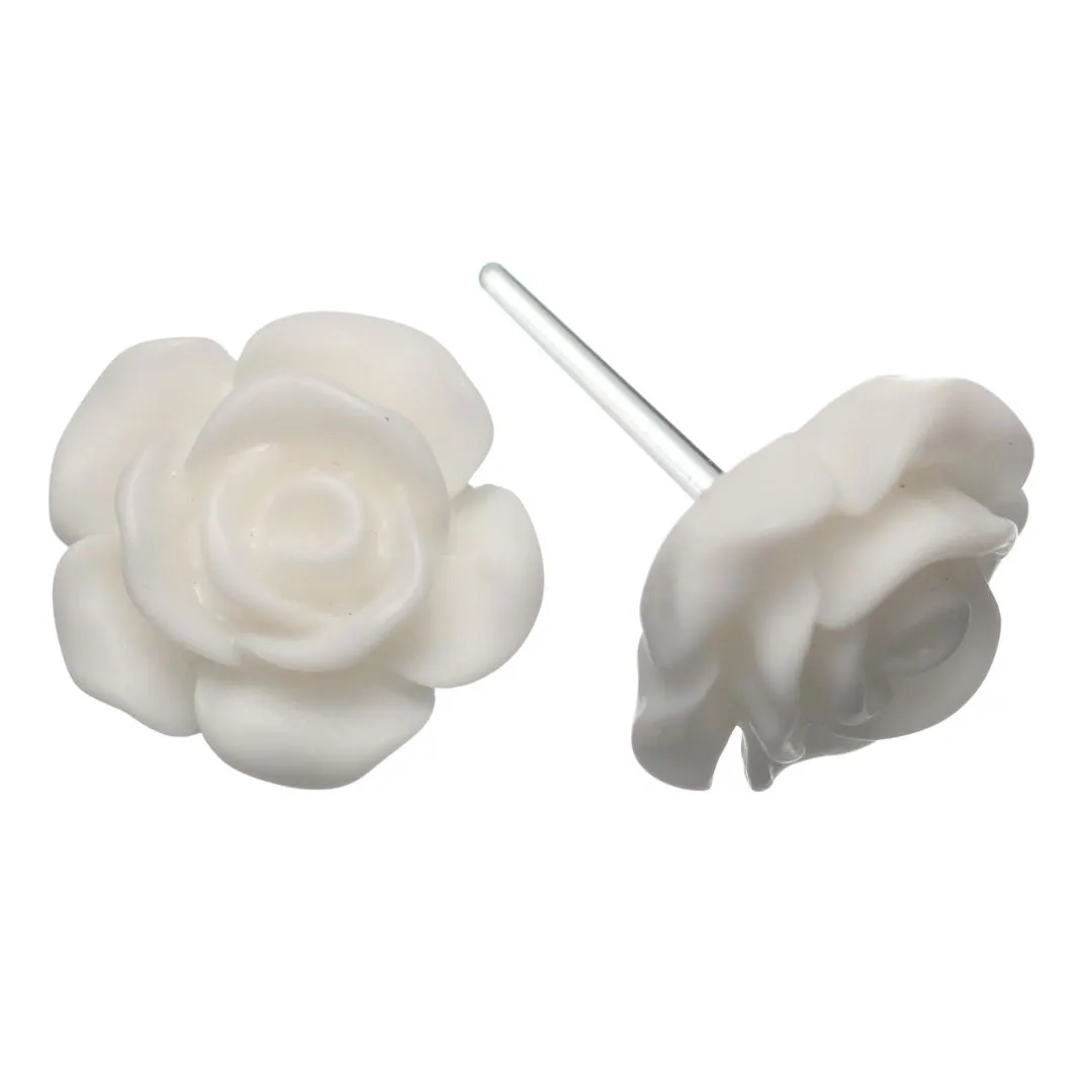 Matte Rose Studs Hypoallergenic Earrings for Sensitive Ears Made with Plastic Posts