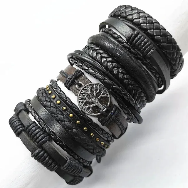 Men's Leather Bracelets Set - 10 Pieces for Every Style