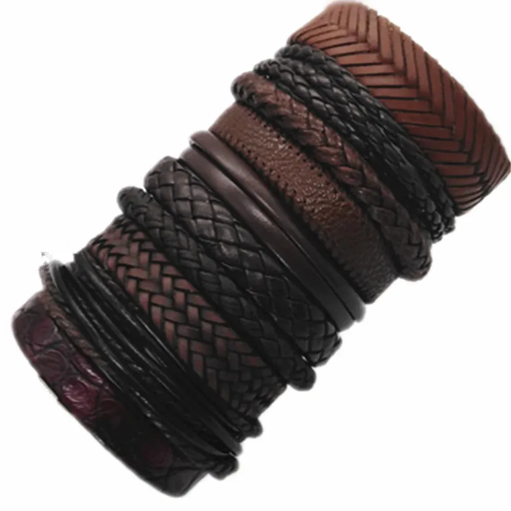 Men's Leather Bracelets Set - 10 Pieces for Every Style