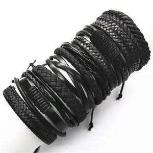 Men's Leather Bracelets Set - 10 Pieces for Every Style