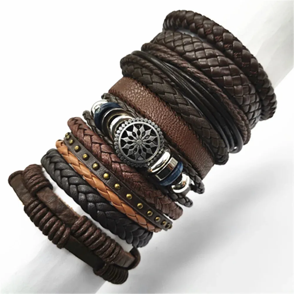 Men's Leather Bracelets Set - 10 Pieces for Every Style