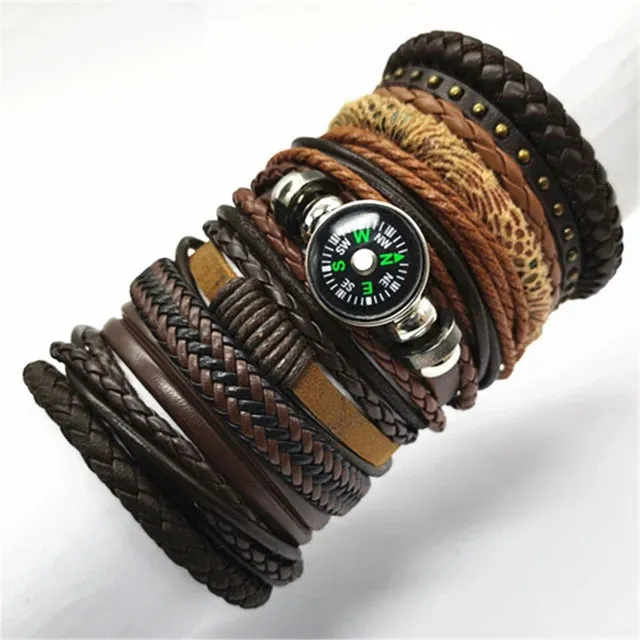 Men's Leather Bracelets Set - 10 Pieces for Every Style