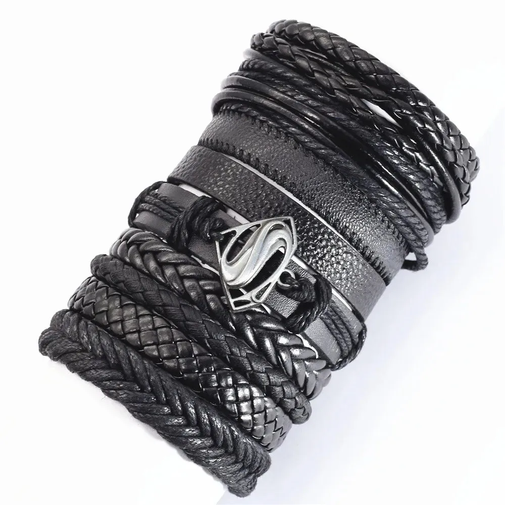 Men's Leather Bracelets Set - 10 Pieces for Every Style