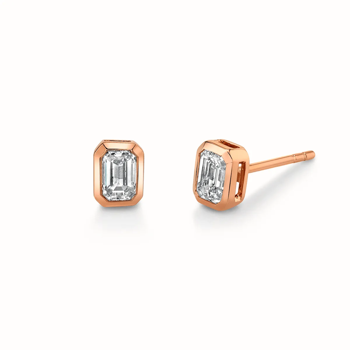 Mini Emerald Cut Diamond Studs