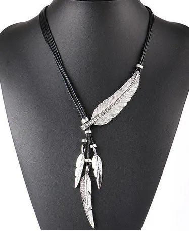 Necklace Alloy Feather Statement Necklaces Pendants Vintage  Rope Chain Necklace Women Accessories wholesale Jewelry