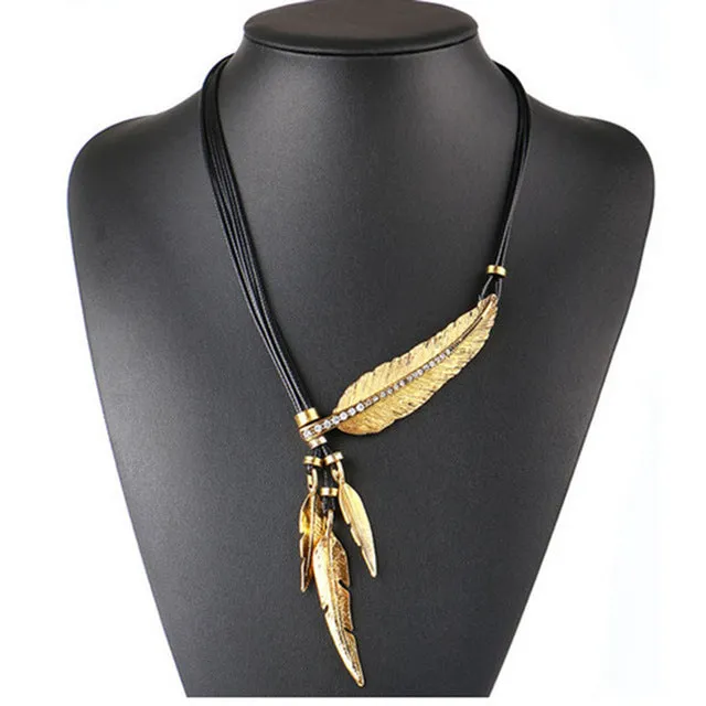 Necklace Alloy Feather Statement Necklaces Pendants Vintage  Rope Chain Necklace Women Accessories wholesale Jewelry