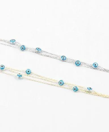 New Evil Eye Bracelet Multi-Strand Sky Blue 925 Sterling Silver Layered Luxury Jewelry - KESLEY