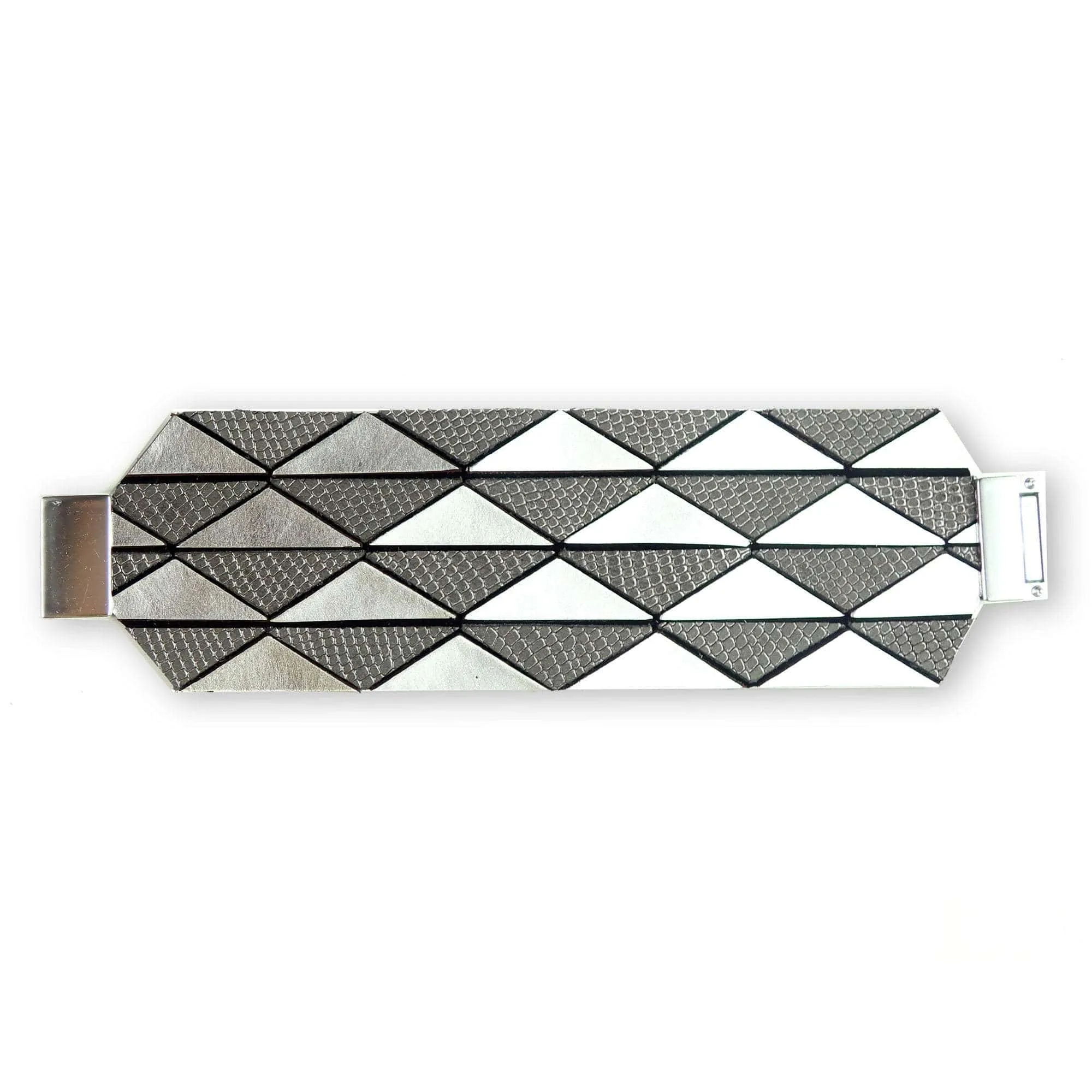 Origami silver geometric leather bracelet